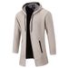 Men's Fleece-Lined Hooded Knit Jacket - Long Sleeve Casual Coat With Sherpa Collar, Slim Fit Mid-Length Cardigan For Winter & Urban Style_viptrois.com