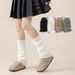 Children's Socks autumn and winter white knitted socks long calf socks leg covers warm Lolita pile socks_viptrois.com