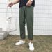 Men's Clothing Nine Point Pants Khaki Casual Pants Loose Straight Student Solid Color Pants_viptrois.com