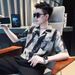 Striped Ice Silk Flower Short-sleeved Men's High-end And Cool, Half-sleeved Men's Summer Thin Five-quarter Sleeved Shirt Coat_viptrois.com