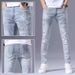 Men's Clothing Spring And Autumn Ripped Jeans Men's Slim Fit Skinny Jeans Trendy Brand Hot Diamond Light Blue Thin Long Trousers_viptrois.com