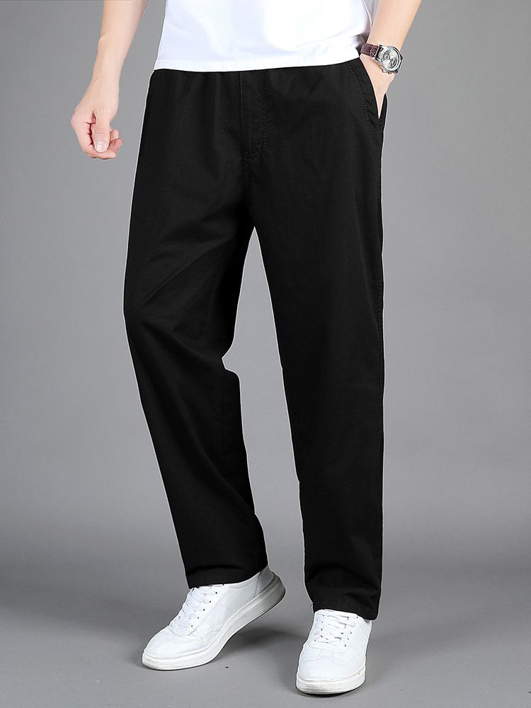 Men's Lightweight Cotton Casual Pants – Summer Breathable Straight-Leg Trousers With Drawstring Waist (Black, Gray, Khaki) – Sizes M To 6XL_viptrois.com