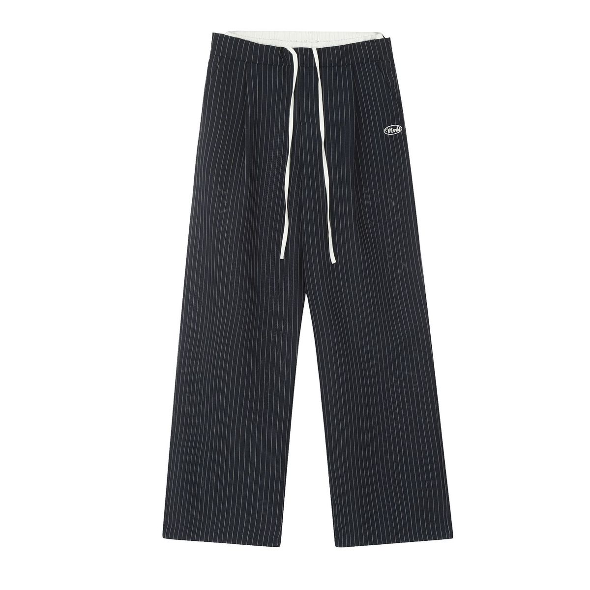 Men's Clothing style double waist stitching striped casual pants for women summer new all match lace up design loose straight wide leg pants_viptrois.com