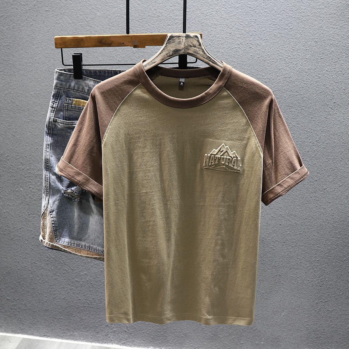Loose Half-sleeved Short-sleeved Summer New Men's Clothing Men's Splicing Contrasting Colors American Retro Trend Casual Versatile Primer_viptrois.com