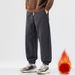 Retro Fleece-Lined Sweatpants – Relaxed Fit Cotton-Polyester Joggers With Drawstring Waist (28-38, Charcoal/Black/Oatmeal)_viptrois.com