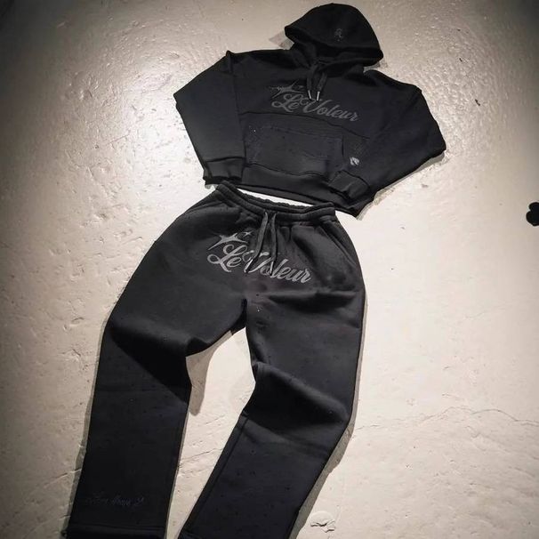 Retro Print Hoodie & Jogger Set For Men - High Street Fashion Loose Fit Hip Hop Streetwear (Black/Brown/Blue)_viptrois.com