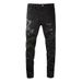 Men's Clothing Washed Cat Whisker Wrinkled Hole Snake Black Elastic Slim Fit Skinny Jeans Jeans_viptrois.com