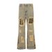Men's Clothing High Street Jeans Cleanfit Retro Washed Distressed Camouflage Stitching Design Flared Trousers_viptrois.com