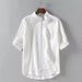 Men's Clothing Linen Short Sleeved Shirt Three Quarter Sleeve Cotton And Linen Stand Up Collar Shirt_viptrois.com