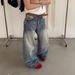American High Street Cleanfit Bamboo Pattern Distressed Curved Jeans For Boys Straight Leg Slightly Flared Pants Trendy_viptrois.com