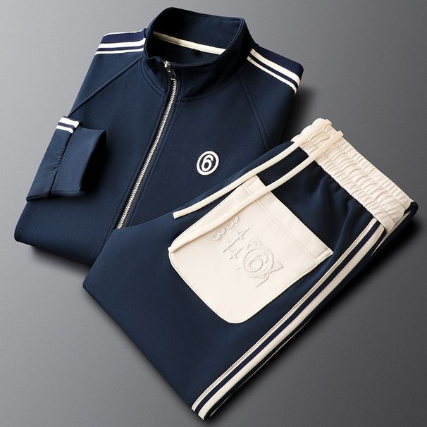 Men's Clothing Autumn Men's Blue Casual Sports Suit Men's Two Piece Suit Fashion Trend Side Stripes Couple Wear_viptrois.com