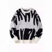Vintage Color-Block Women's Knit Sweater - Oversized Relaxed Fit, Unisex Casual Pullover, Soft Cotton Blend Fabric, Trendy Streetwear_viptrois.com