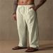 Men's Clothing Men's Linen Drawstring Solid Color Breathable Outdoor Loose Casual Straight Trousers_viptrois.com