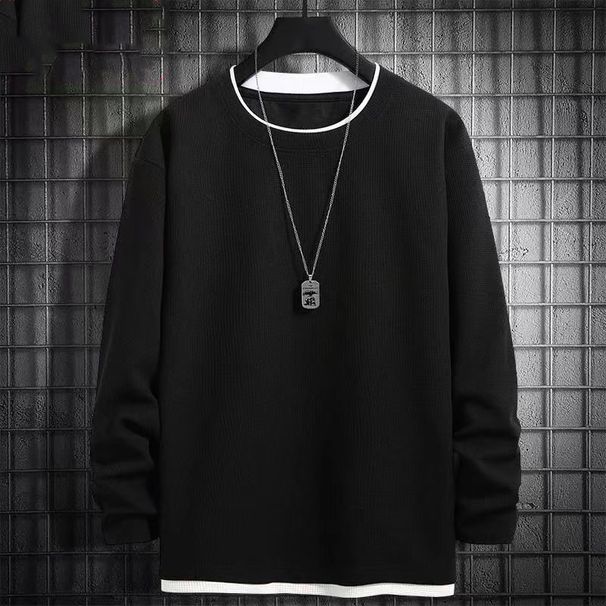 Waffle Men's Sweater Spring And Autumn Trendy Grey Crew Neck Autumn Bottom Shirt Top Trendy Casual_viptrois.com