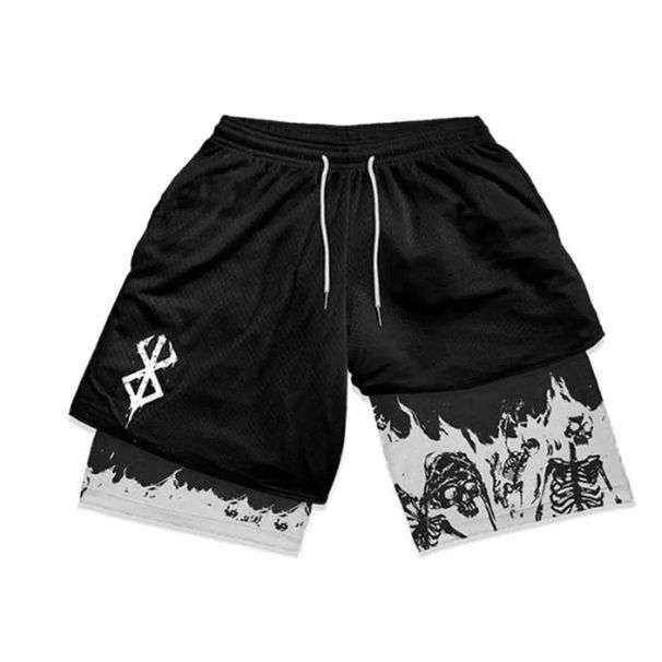 2-in-1-Laufshorts Für Herren, Für Herren, Workout, Anime-Shorts, Training, Yoga, Fitnessstudio, Sportbekleidung, Hosen, Kurze Sporthose Mit Taschen_viptrois.com