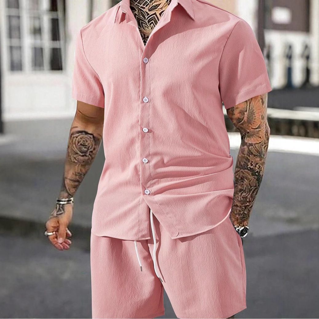 Men's Clothing Summer Short Sleeved Shorts Suit Sports Leisure Vacation Two Piece Suit_viptrois.com