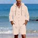 Men's Linen Casual Fashion Suit Long Sleeved Top And Five Point Shorts_viptrois.com