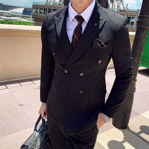 Men's Clothing 2024 Autumn New Double Breasted Suit Men's Suit Host MC Three-piece Slim Fit Suit Dress Casual_viptrois.com