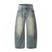 Distressed Washed Denim Scimitar Men Street Fashion Punk Design Stitching Pressed Seam Loose Wide-Leg Cargo Long Pants_viptrois.com