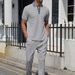 Men's Clothing New Youth Waffle Stand Collar Solid Color Zipper Short Sleeved Long Pants Suit_viptrois.com