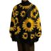 Men's Plus Size Sunflower Flocking Knit Sweater – Oversized Pullover With 3D Embossed Design (Black/Beige)_viptrois.com