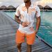 Men's Beachwear Set - Digital Print Polo Shirt & Matching Shorts With Zipper | Summer Casual Outfit_viptrois.com