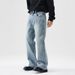 Men's Clothing Light Colored Jeans Loose Straight Leg Mopping Pants Washed High Street Slightly Flared Wide Leg Pants_viptrois.com