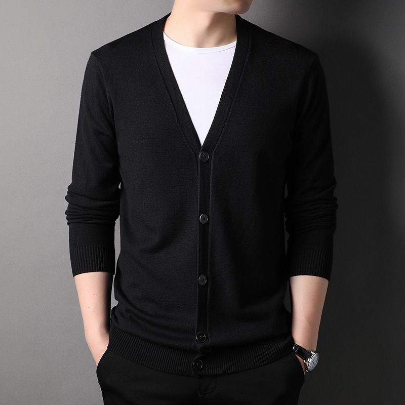 "Men's Slim-Fit V-Neck Knit Cardigan – Korean-Inspired Casual Button-Up Sweater (Lightweight Layering, Minimalist Design, Versatile Styling)"_viptrois.com