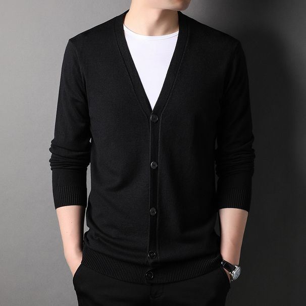 "Men's Slim-Fit V-Neck Knit Cardigan – Korean-Inspired Casual Button-Up Sweater (Lightweight Layering, Minimalist Design, Versatile Styling)"_viptrois.com