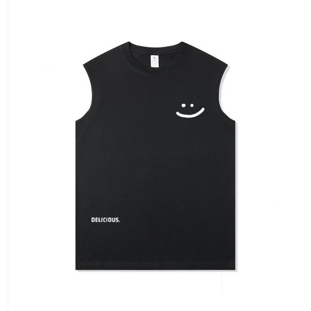 Smiley Face Trendy Brand Men's Sleeveless T-shirt For Summer Wear, 2026 New American Style Cool High Street Printed Vest_viptrois.com