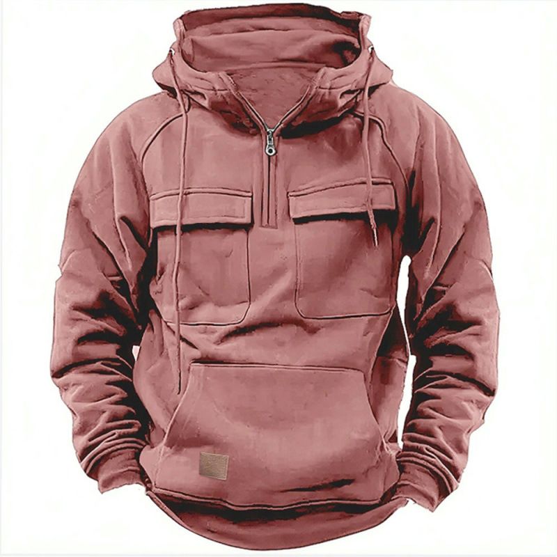 Men's Streetwear Hoodie With Multi-Pocket Design - Heavyweight Polyester Pullover (Oversized Fit, Drop Shoulder, Retro Colorways)_viptrois.com
