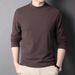 Pure Half Turtleneck Brushed Base Shirt Men's Mid-Neck Long Sleeve T-Shirt Sweatshirt Autumn Winter Double-Sided Fleece_viptrois.com