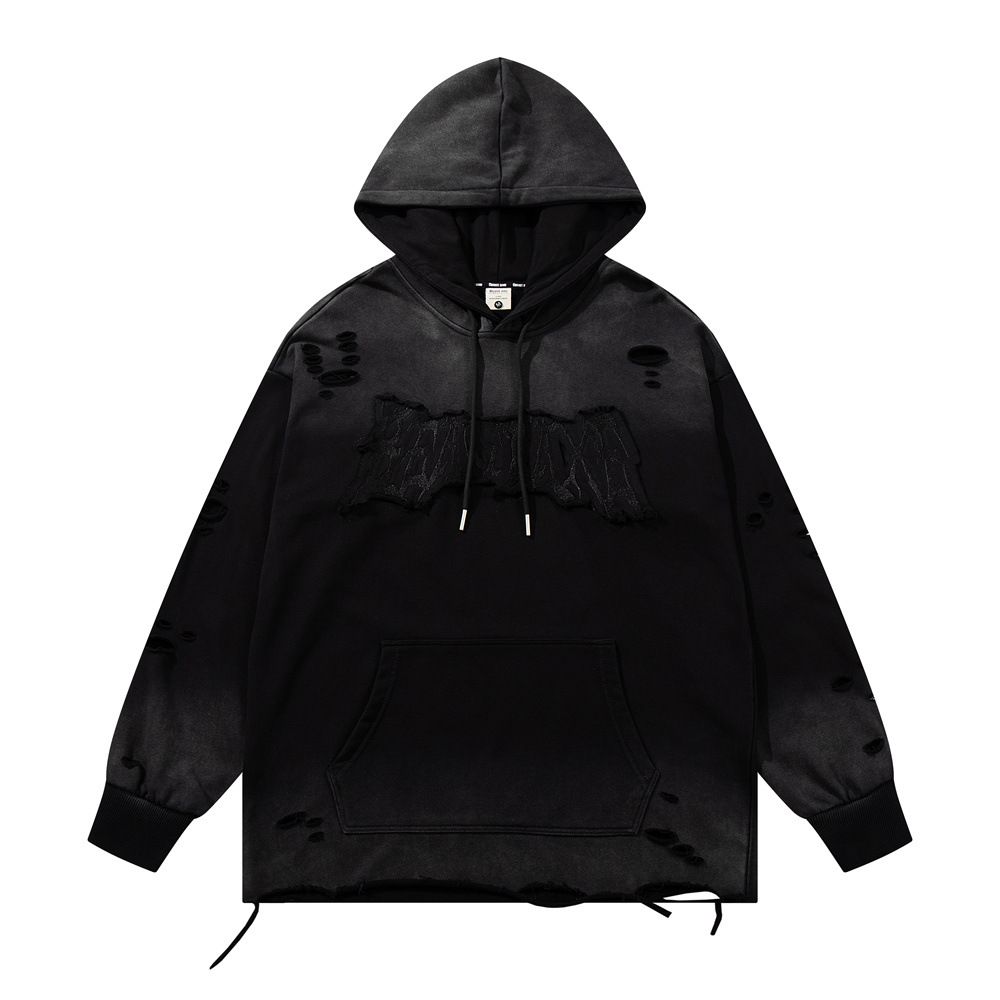 Post-apocalyptic Heavy Industry Destroyed Frayed Vintage Sweatshirt For Men With Spray Painting, Tie Dye, Gradient,_viptrois.com