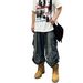 Men's Clothing Large Size Washed Ink Splash Multi Pocket Workwear Jeans For Men And Women Straight Loose Wide Leg Cropped Trousers_viptrois.com