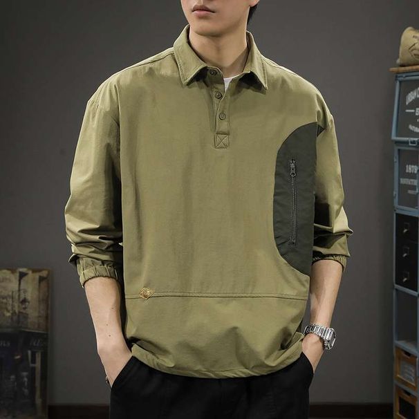 Loose Big Size High Street Fashion Polo Shirts Spring Outdoor Polo Neck Long Sleeve Men Casual Chic Cootrast Color Korean Tops_viptrois.com