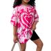 Mother & Kids INS Fashion Heart Shaped Tie Dye Full Print Short Sleeved Children's Casual Summer Suit_viptrois.com