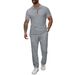Men's Clothing Summer New Men's Solid Color Jacquard Lapel Button Short Sleeved Polo Shirt Trousers Casual Suit_viptrois.com