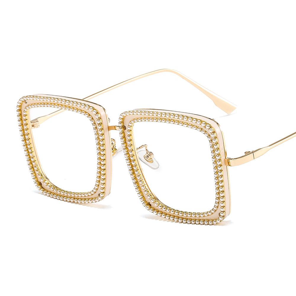 Trendy New Diamond Studded Plain Glasses Korean Style Large Frame Unisex Glasses Fashionable Sunglasses Cross Lens Supply_viptrois.com