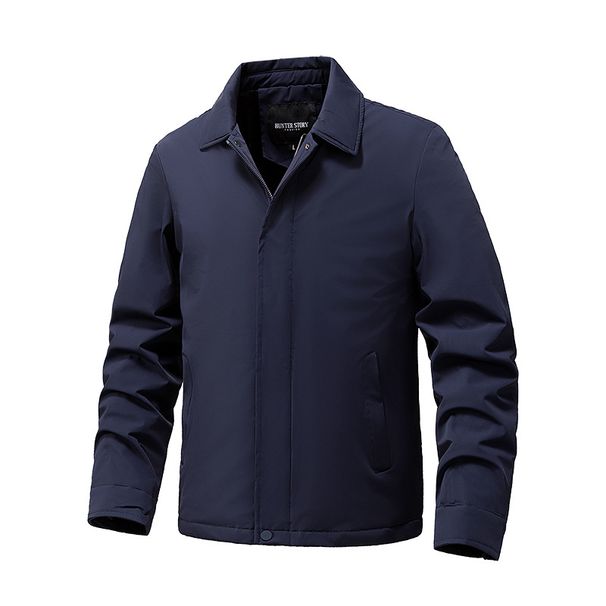 Blue Fantasy Men's Business Casual Jacket - Winter Warm Polyester Zip-Up Blazer With Notch Lapel - Slim Fit Office & Travel Coat_viptrois.com