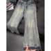 Retro Cat Scratch Jeans For Men – Lightweight Summer Denim, Slim Fit With Flared Straight Leg, High Street Style_viptrois.com