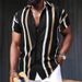 Men's Clothing Youth Casual Daily Loose Tops Short Sleeved Striped 3D Printed Shirt_viptrois.com