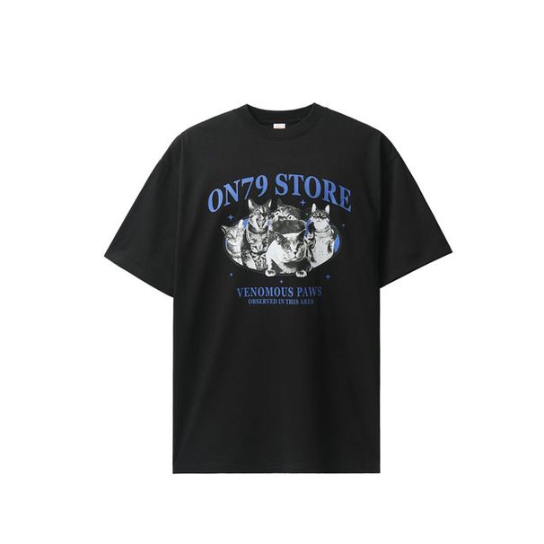 Spring And Autumn New Design Illustration Print Big Cat Crew Neck T-Shirt Short Sleeve_viptrois.com