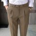 2022 Men's Casual Dress Pants Korean Style Slightly Elastic Slim Fit Cropped with Unique Waistband Drape like Style_viptrois.com