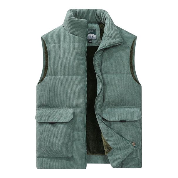 Loom Men's Corduro Vest With Fleece Lining, Thickened Plus Size Stand Collar, Multi-Pocket Workwear, Down Cotton Vest,_viptrois.com