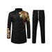 Men's Clothing Selling New Foreign Trade Cross Border Hot Selling Men's Clothing African Men's Suit Gold Stamping Top And Trousers 2 Piece Set_viptrois.com