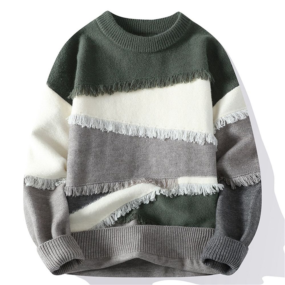New Product Fashion Knitwear Pullovers Youth/Men Acrylic Round Collar Splicing Jacquard Long Sleeve Straight Type Thick Sweater_viptrois.com