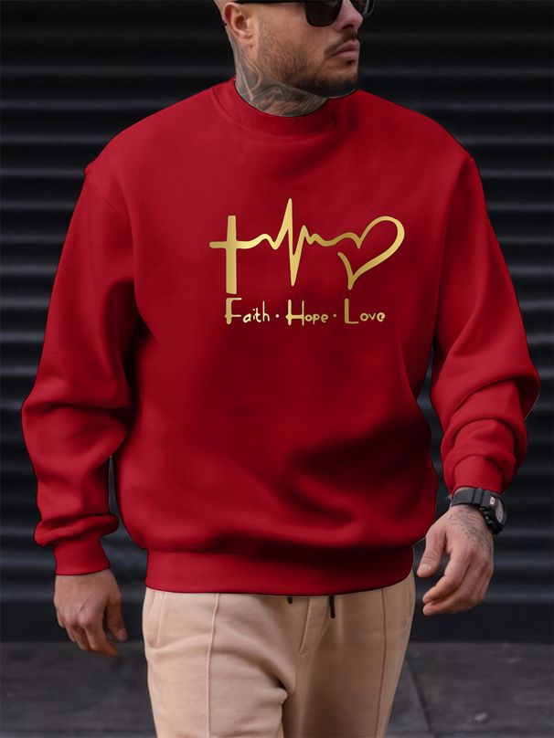 Men's Loose Casual Fashion FAITH HOPE LOVE Letter Pattern Printed Round Neck Long Sleeved Sweatshirt For Autumn And Winter_viptrois.com