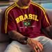 2024 Cross Border Hot Sale 3D Printed Unisex Fashion Retro Large Loose Brazil National Football Team T Shirt_viptrois.com