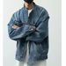 American Retro Workwear Stand Collar Washed Blue Denim Jacket Spring And Autumn Men's New Loose Top Casual Coat Trend_viptrois.com