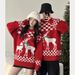 Pure 25 Autumn Winter New Men's Lazy Style Couple Outfit Christmas Red Loose Reindeer Round Neck Knitted Sweater For Men_viptrois.com